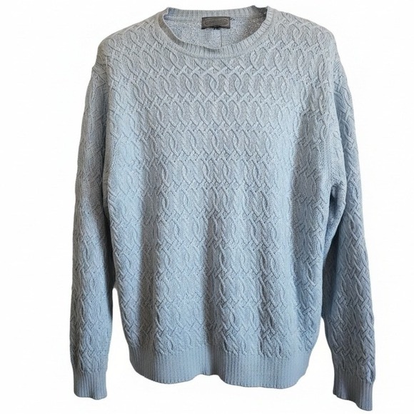 Talbots Mens XL Vintage Cable Knit Sweater Light Blue Cotton Silk Blend Y2K